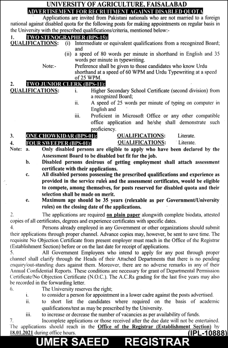 Latest Paperpk Jobs in University of Agriculture Faisalabad